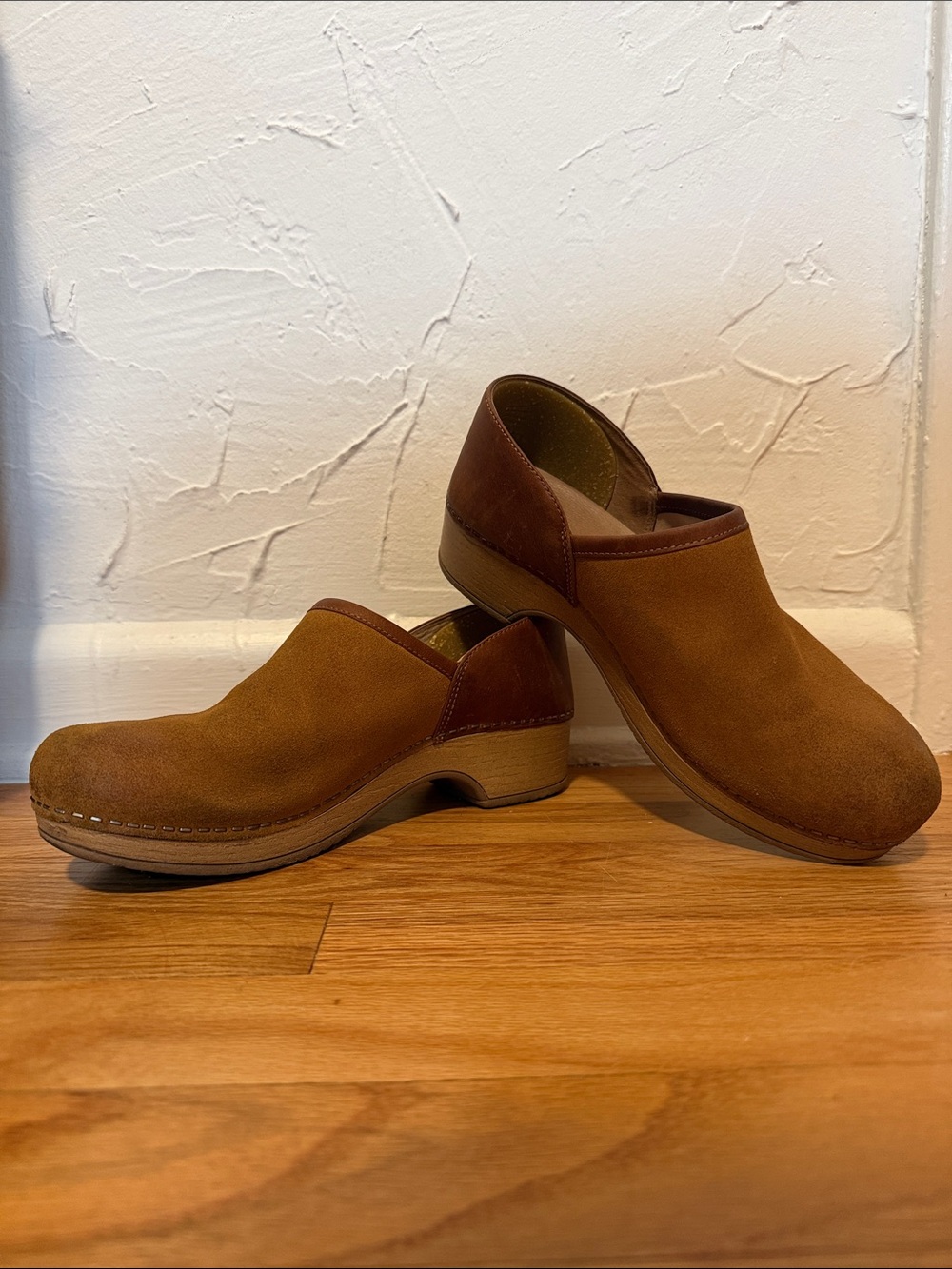 Dansko Women's Suede Clogs in Cognac Brown